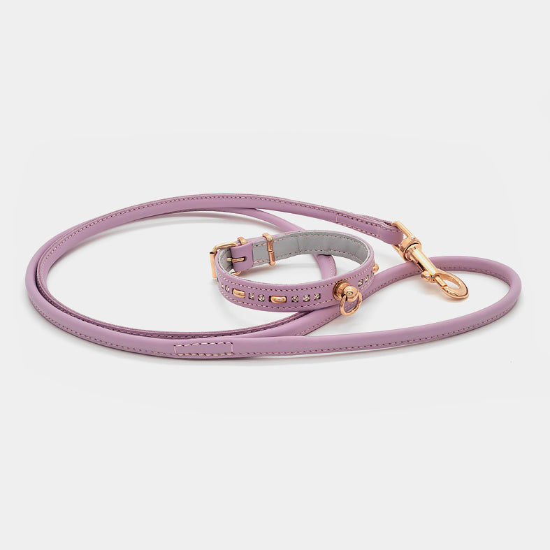 Collare in Pelle Lilla con BORCHIE e STRASS
