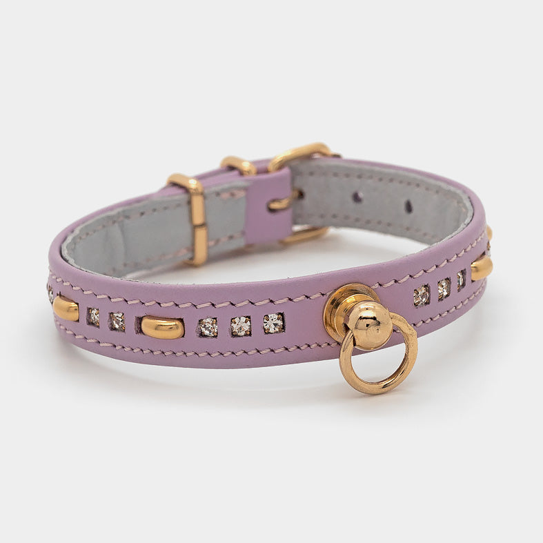 Collare in Pelle Lilla con BORCHIE e STRASS
