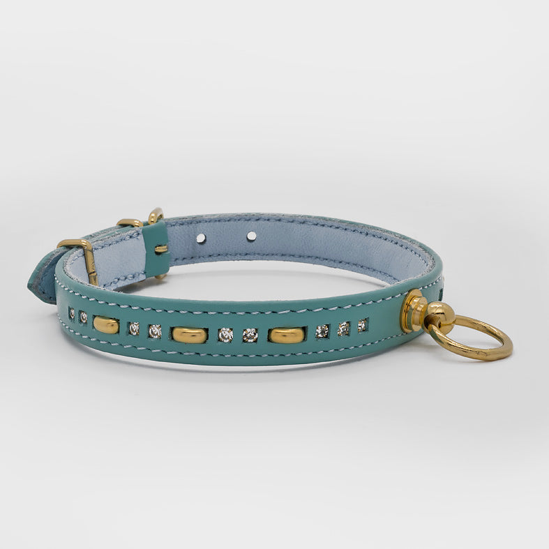 Collare in Pelle Turchese con BORCHIE e STRASS