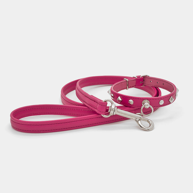 Guinzaglio Classico in Pelle FUCSIA