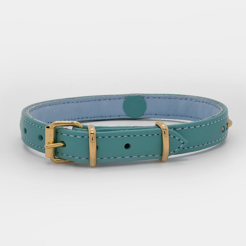 Collare in Pelle Turchese con BORCHIE e STRASS