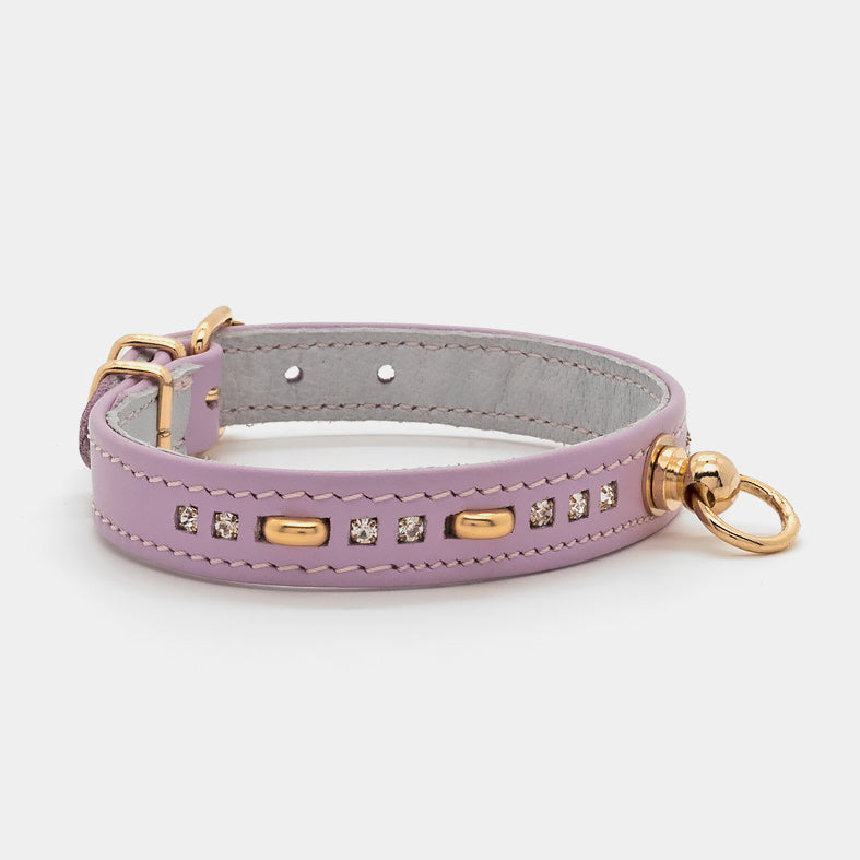 Collare in Pelle Lilla con BORCHIE e STRASS