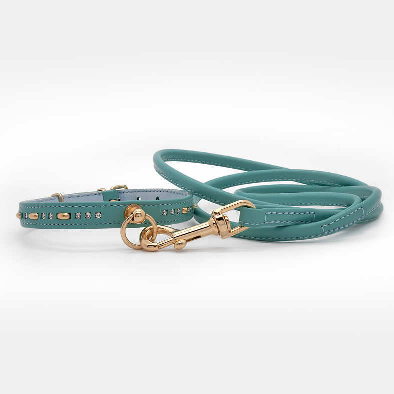 Collare in Pelle Turchese con BORCHIE e STRASS