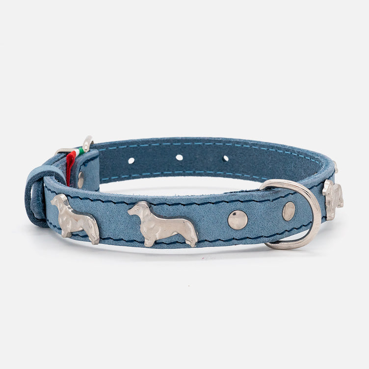 Collare BASSOTTI in Pelle Soft AZZURRO
