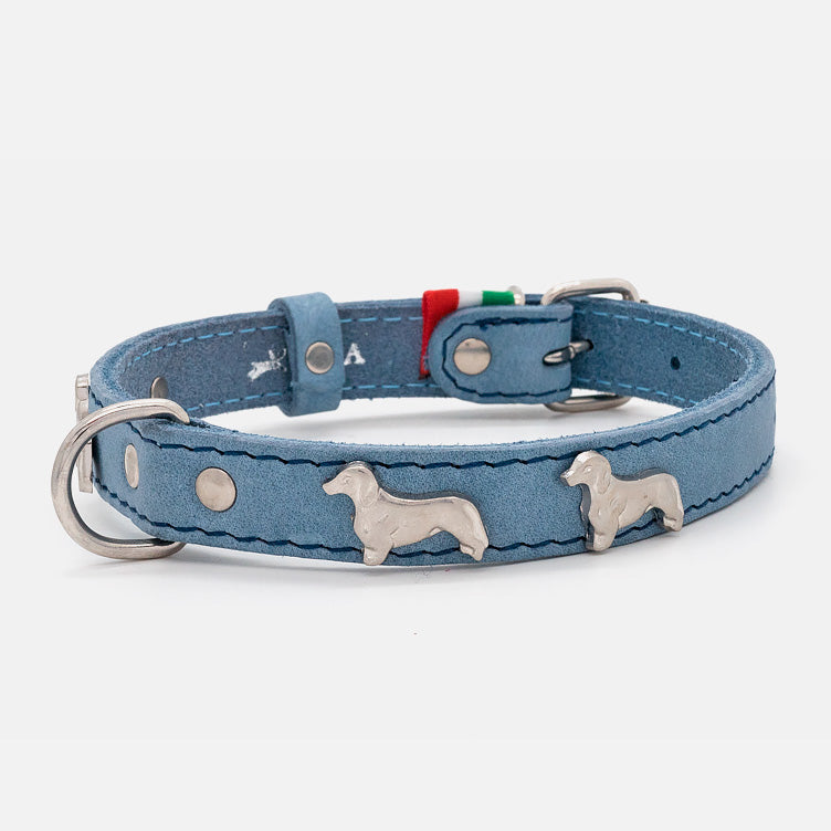 Collare BASSOTTI in Pelle Soft AZZURRO