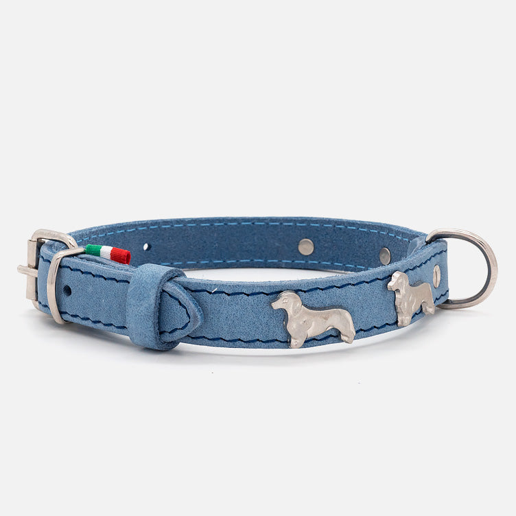Collare BASSOTTI in Pelle Soft AZZURRO