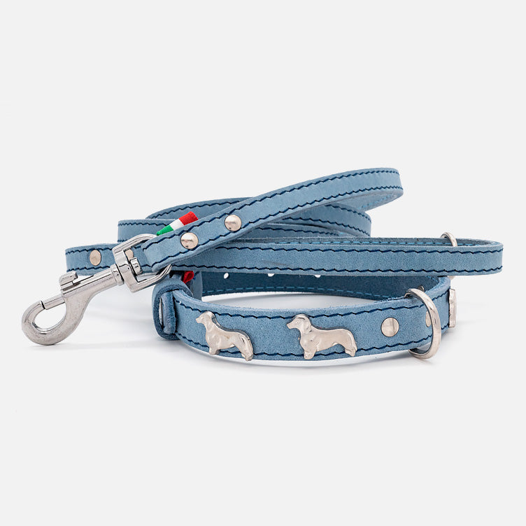 Collare BASSOTTI in Pelle Soft AZZURRO