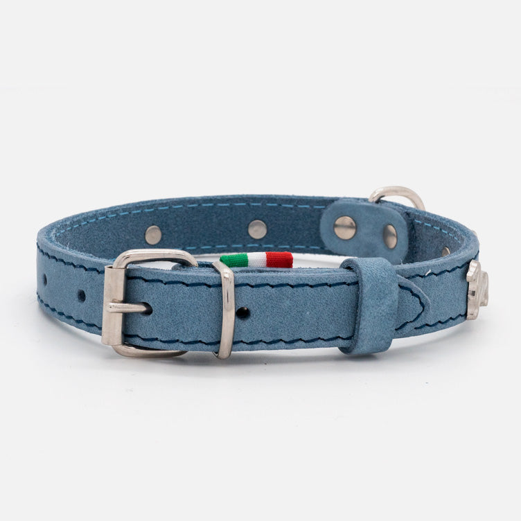 Collare BASSOTTI in Pelle Soft AZZURRO