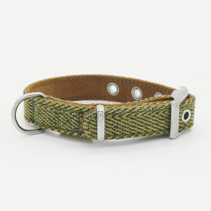 Collare in Pelle e Tweed Green