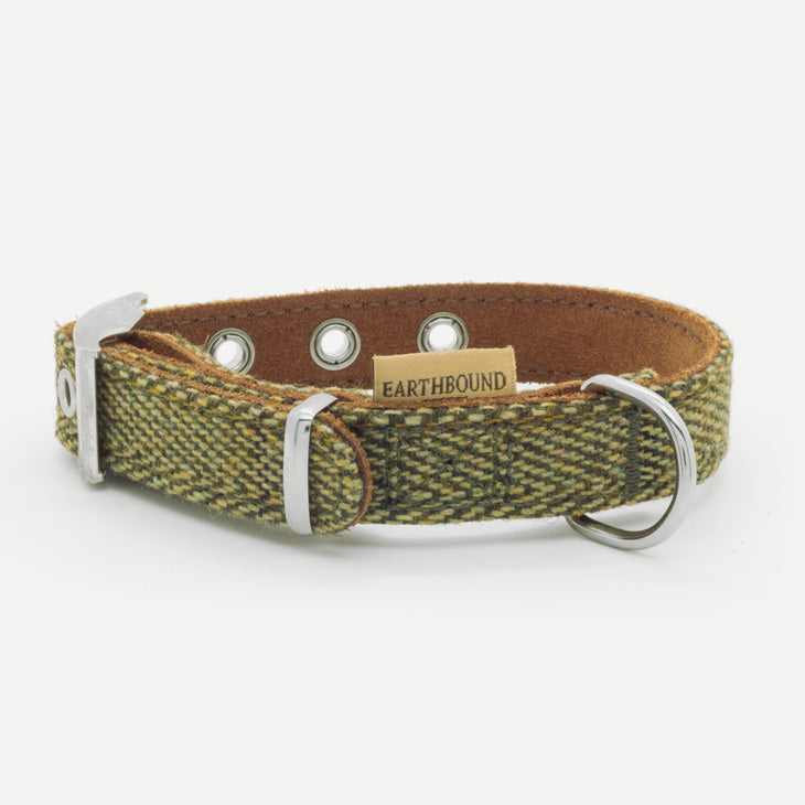 Collare in Pelle e Tweed Green