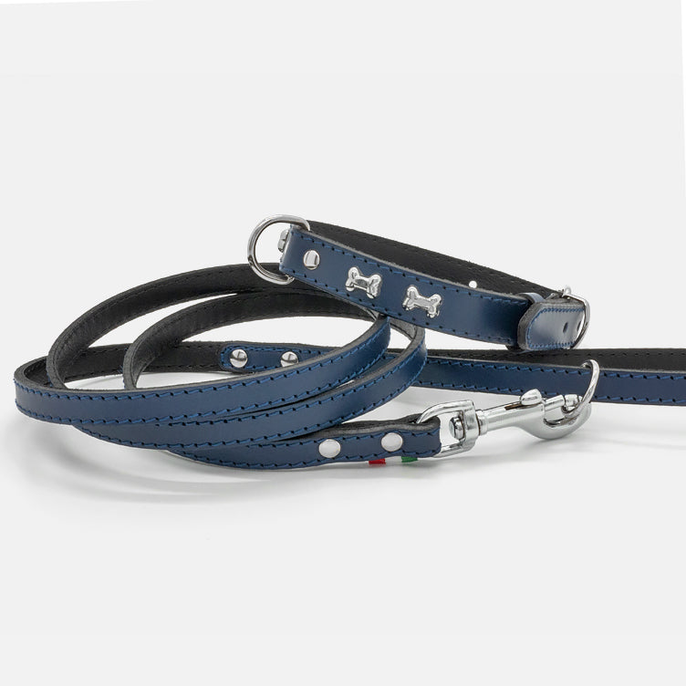 Guinzaglio in Pelle BLU BONE