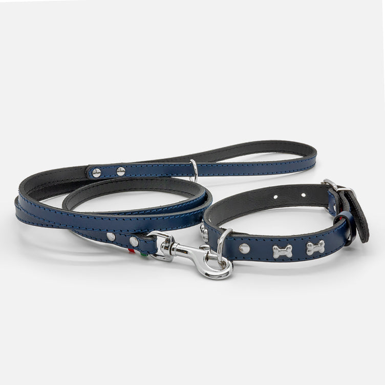 Guinzaglio in Pelle BLU BONE