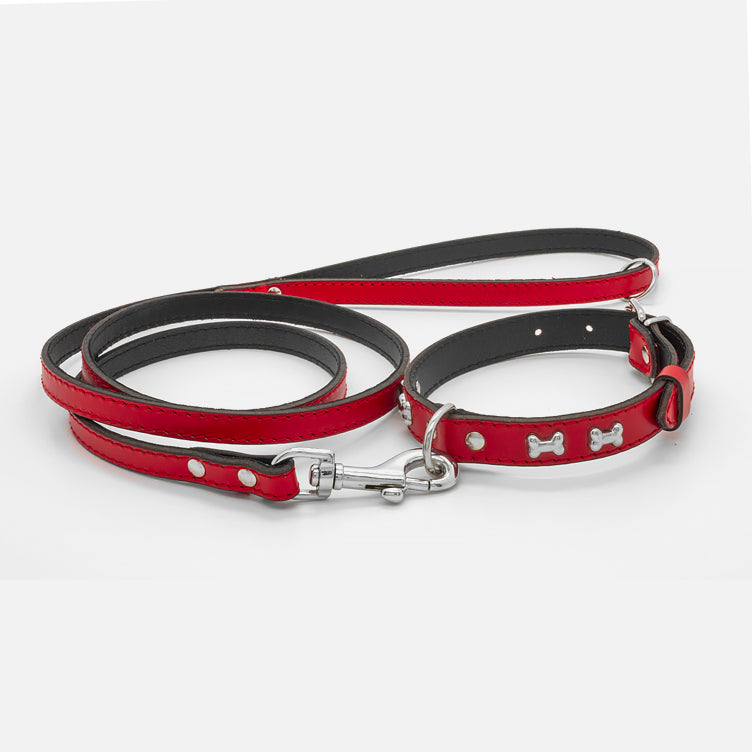 Guinzaglio in Pelle ROSSO BONE