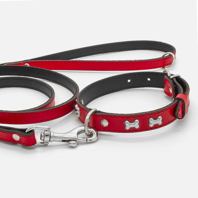 Guinzaglio in Pelle ROSSO BONE