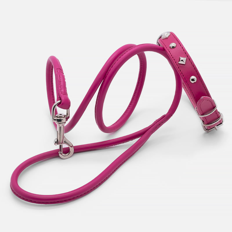 Guinzaglio Tubolare in Pelle FUCSIA