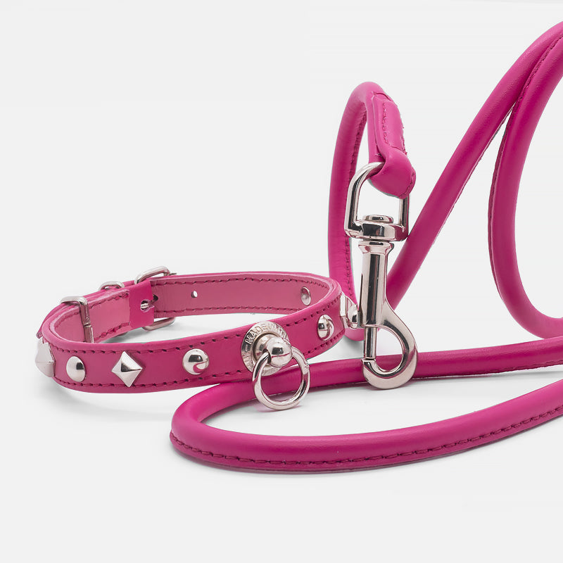 Guinzaglio Tubolare in Pelle FUCSIA