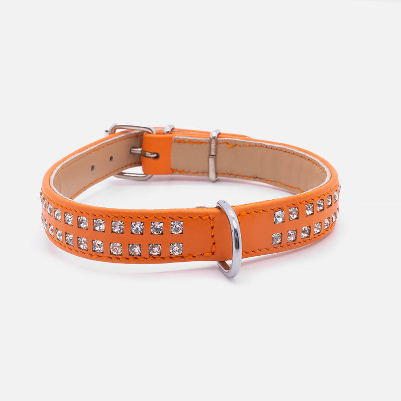 Collare In Pelle Arancio DOPPIO STRASS