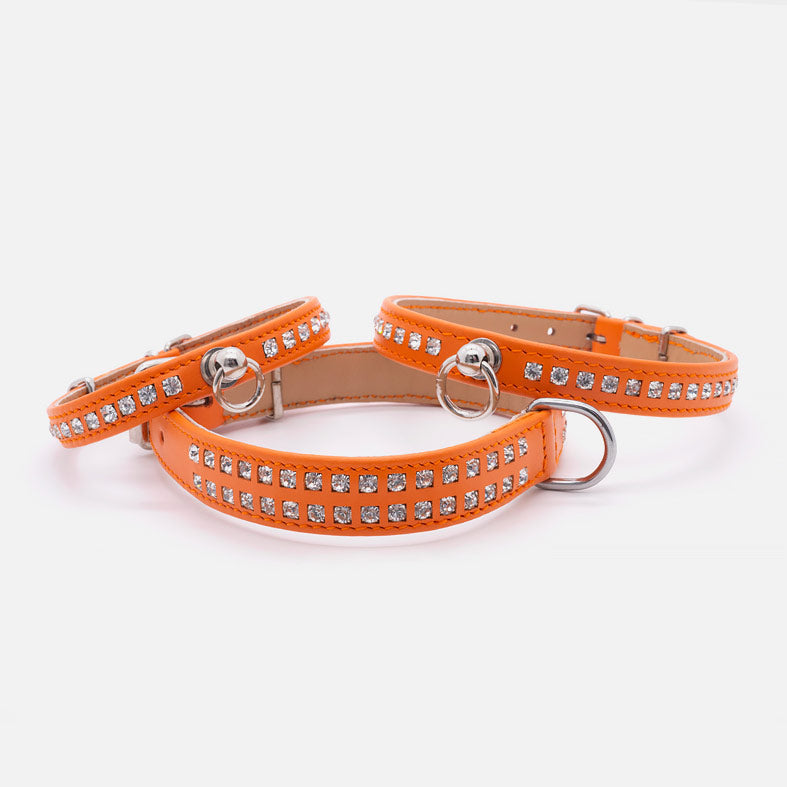 Collare In Pelle Arancio DOPPIO STRASS