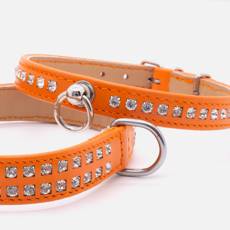 Collare In Pelle Arancio DOPPIO STRASS