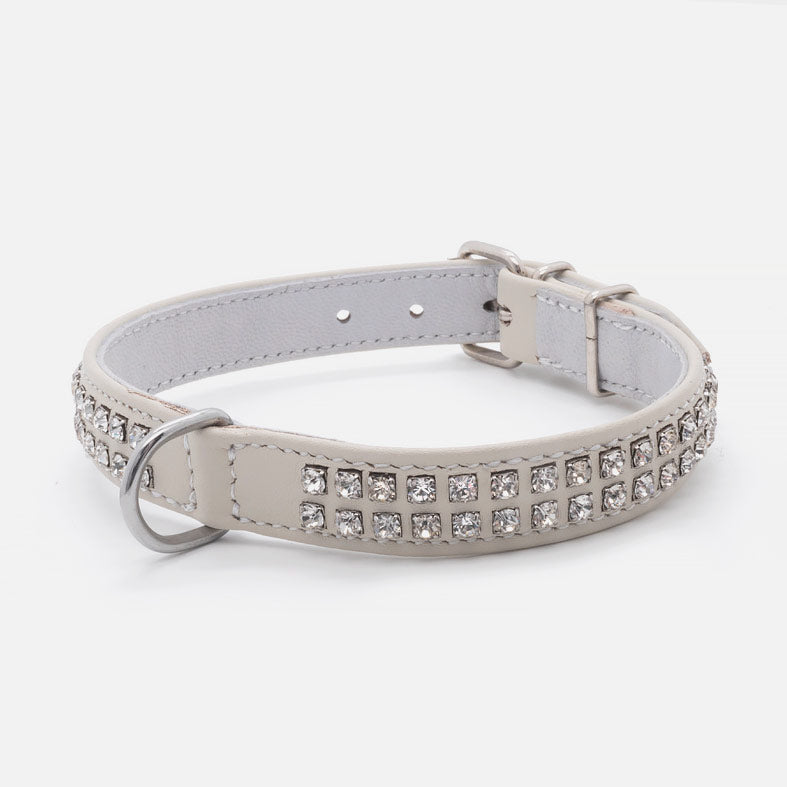 Collare In Pelle Avorio DOPPIO STRASS