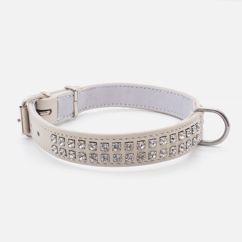 Collare In Pelle Avorio DOPPIO STRASS