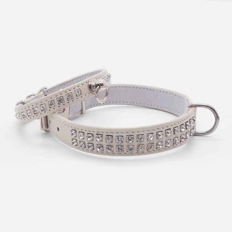Collare In Pelle Avorio DOPPIO STRASS