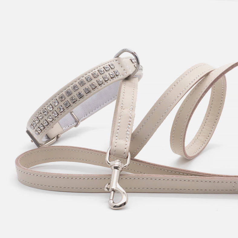 Collare In Pelle Avorio DOPPIO STRASS