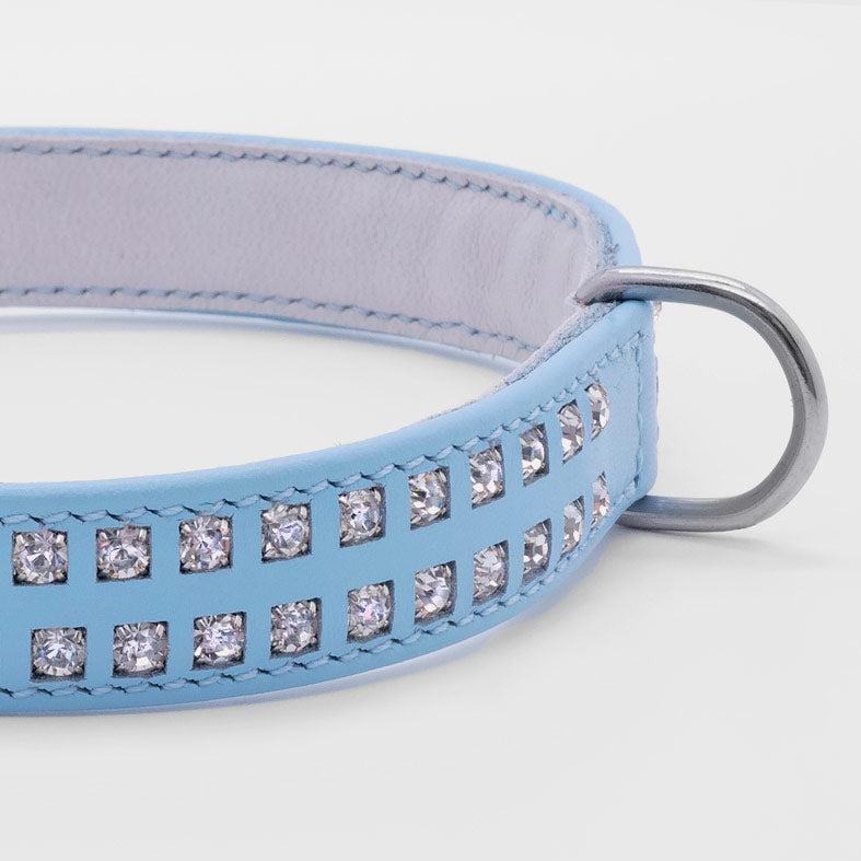 Collare In Pelle Celeste DOPPIO STRASS