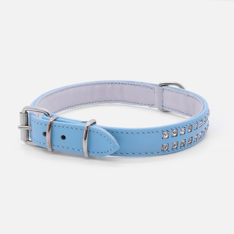 Collare In Pelle Celeste DOPPIO STRASS