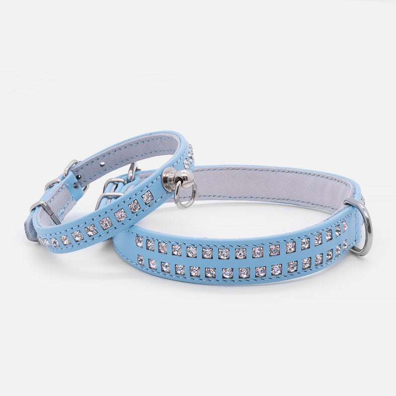Collare In Pelle Celeste DOPPIO STRASS