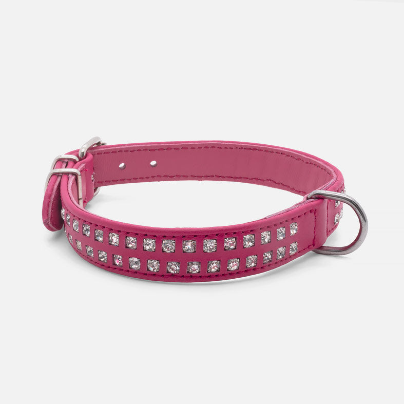 Collare In Pelle Fucsia DOPPIO STRASS