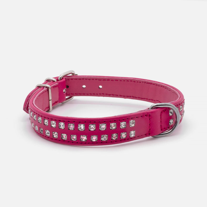 Collare In Pelle Fucsia DOPPIO STRASS