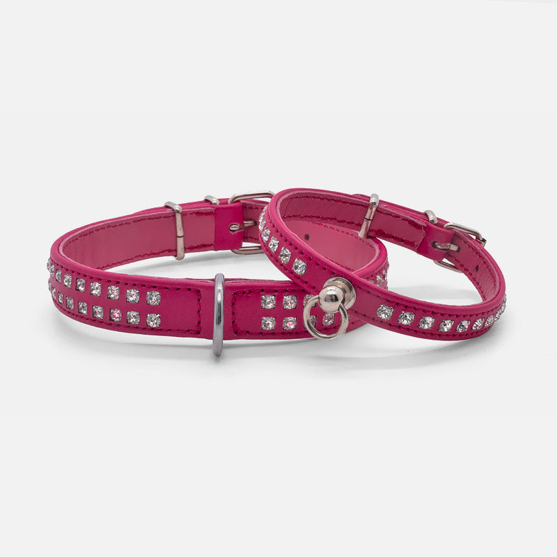 Collare In Pelle Fucsia DOPPIO STRASS