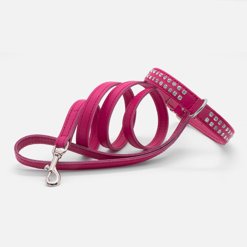 Collare In Pelle Fucsia DOPPIO STRASS