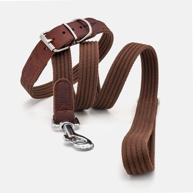 Collare in Pelle e Cotone BROWN