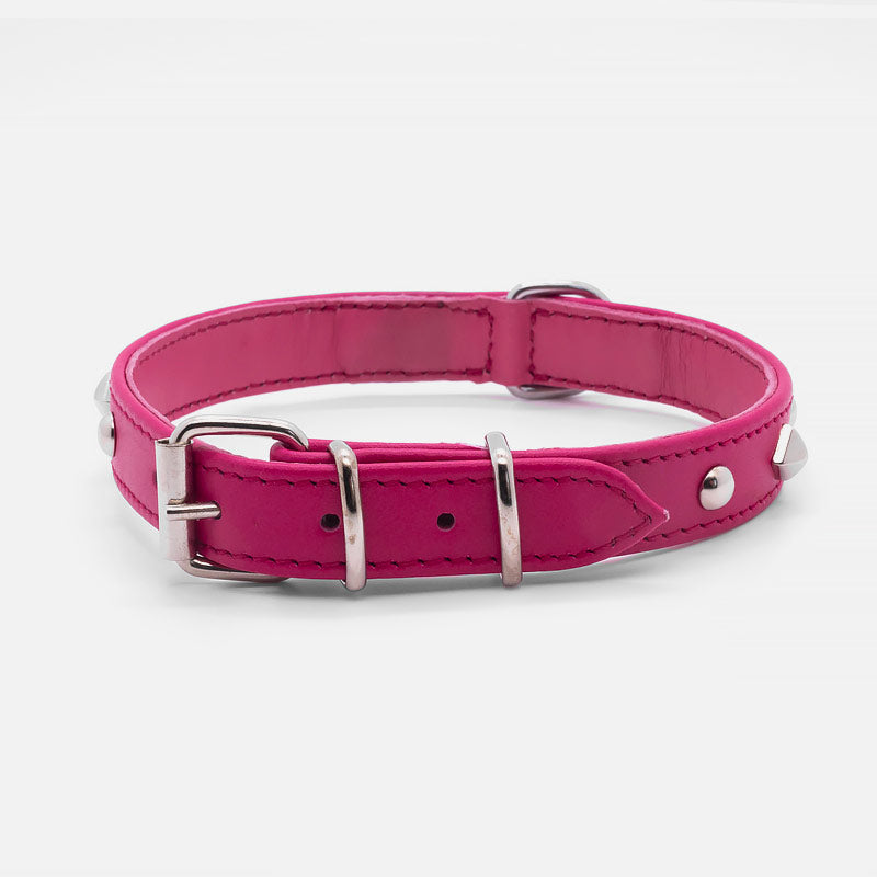 Collare in Pelle Fucsia PIRAMIDI e SFERE