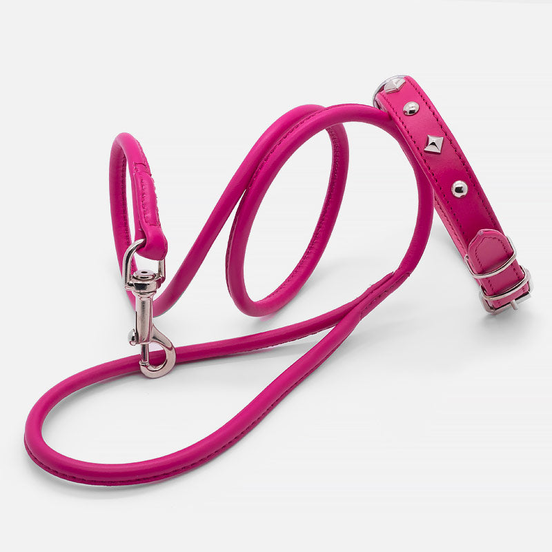 Collare in Pelle Fucsia PIRAMIDI e SFERE
