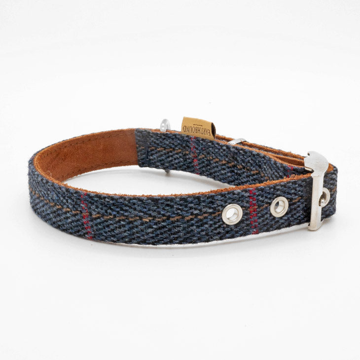 Collare in Pelle e Tweed BLU