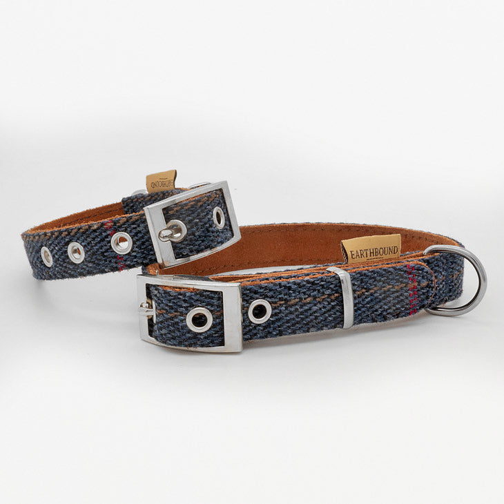 Collare in Pelle e Tweed BLU