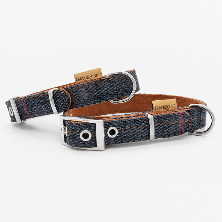 Collare in Pelle e Tweed BLU