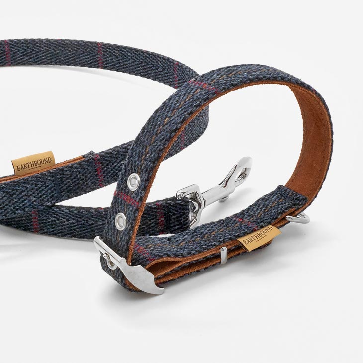 Collare in Pelle e Tweed BLU