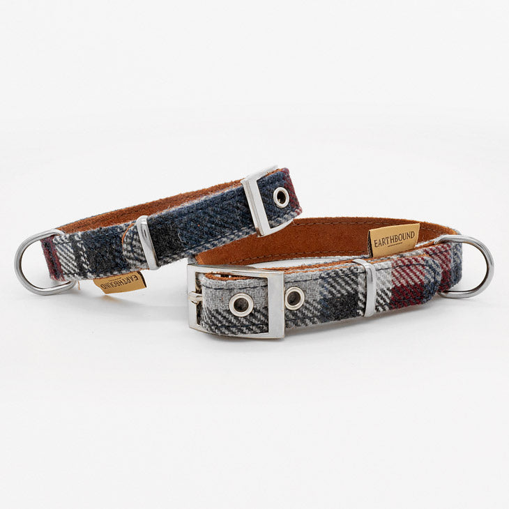Collare in Pelle e Tweed BLU GREY