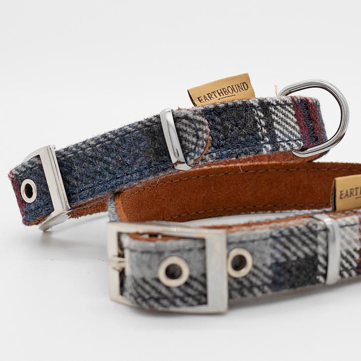 Collare in Pelle e Tweed BLU GREY