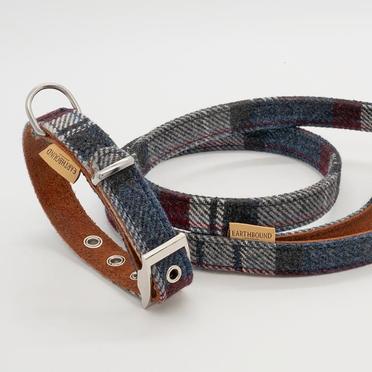 Collare in Pelle e Tweed BLU GREY