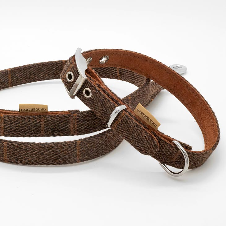 Collare in Pelle e Tweed BROWN