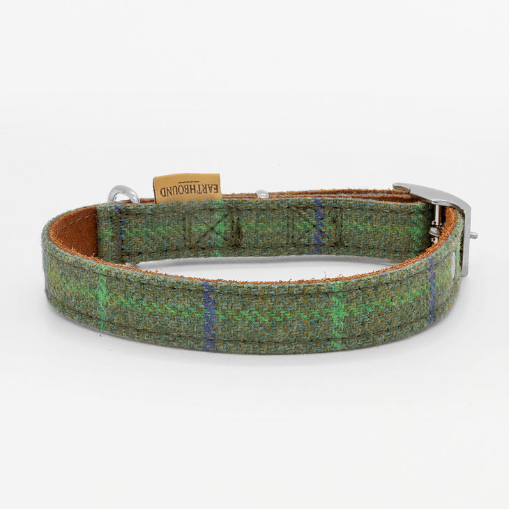 Collare in Pelle e Tweed Tartan GREEN