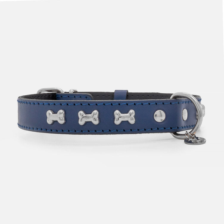 Collare in Pelle BLU BONE