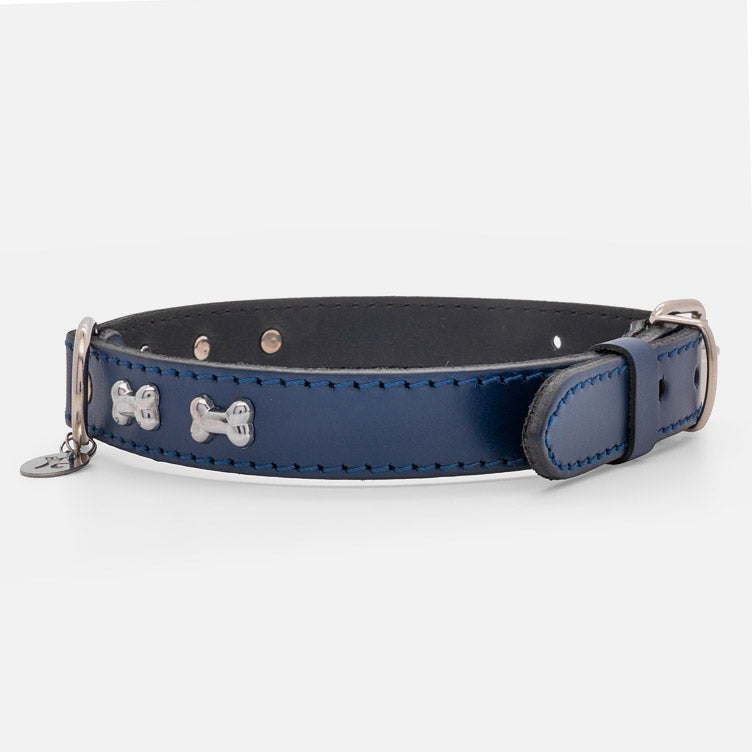 Collare in Pelle BLU BONE