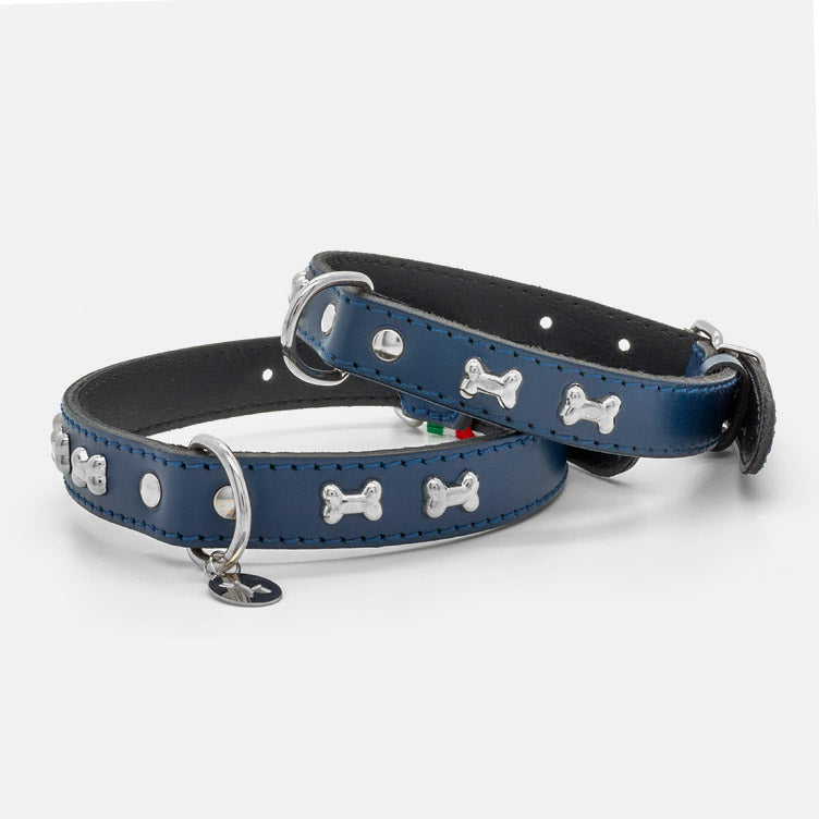 Collare in Pelle BLU BONE