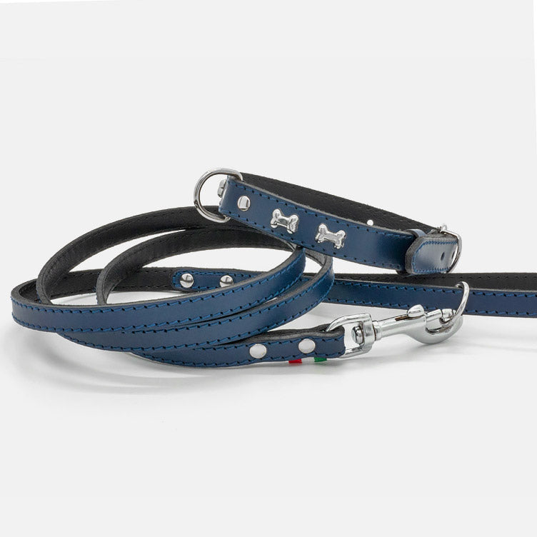 Collare in Pelle BLU BONE
